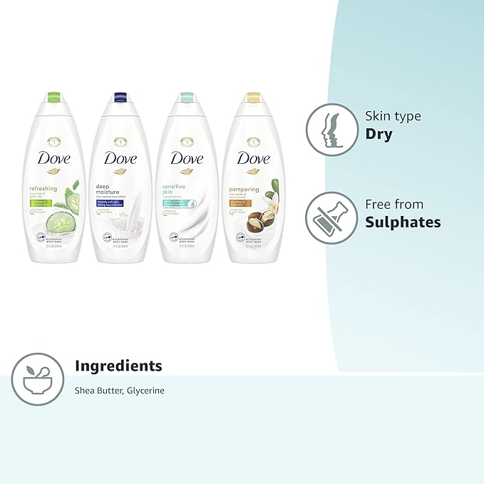 Dove Mixed Body Wash Pack with Skin Natural Nourishers for Instantly Soft Skin and Lasting Nourishment Cleanser That Effectively Washes Away Bacteria While Nourishing Your Skin 4 Count