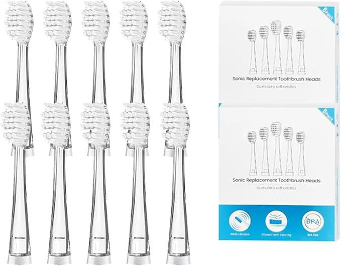 10PCS Small Replacement Toothbrush Heads Soft Bristle Replaceable Brush for Seago SG977/EK6/EK7/SG513 Electric(Bigger)