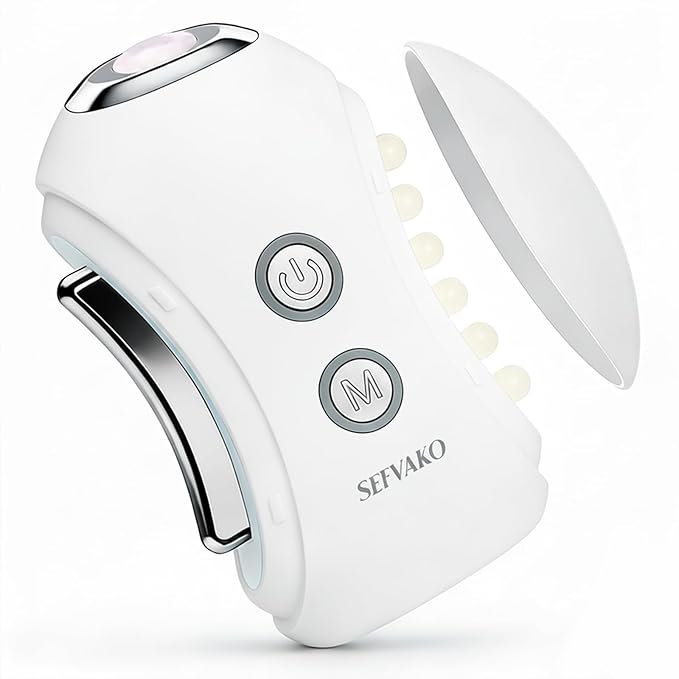 Face Massager Tool with Red Light Therapy for Face Jade＆Rose Quartz Microcurrent Facial Device with Vibration＆7-Color LED Warm Heat Gua Sha Facial Tools for Lifting De-Puffing Lymphatic Drainage