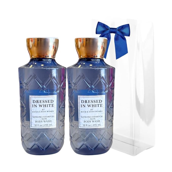 Bath &amp Body Works DRESSED IN WHITE Body Wash 2-piece Gift Set with a Red Bow for Holidays – 10 fl oz each