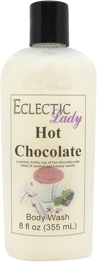 Eclectic Lady Liquid Pearl Body Wash - Hot Chocolate Scent 3-in-1 Use For Bubble Bath Hand Soap &amp Body Wash Phthalate-Free Hot Chocolate Fragrance Handcrafted in USA (8 oz)