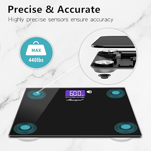 440 lb Large LCD Screen Talking Scales for Body WeightLoud and Clear Voice Talking Scales for Visually Impaired Talking Bathroom Scale Includes Batteries &amp Anti Slip Pad