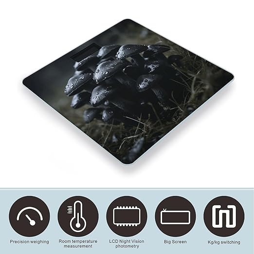 Black Mushrooms Scale for Body Weight Sturdy Tempered Glass Weighing Scales with LCD Display Accurate Digital Bathroom Scale Convenient Body Fat Smart Scales Easy Read
