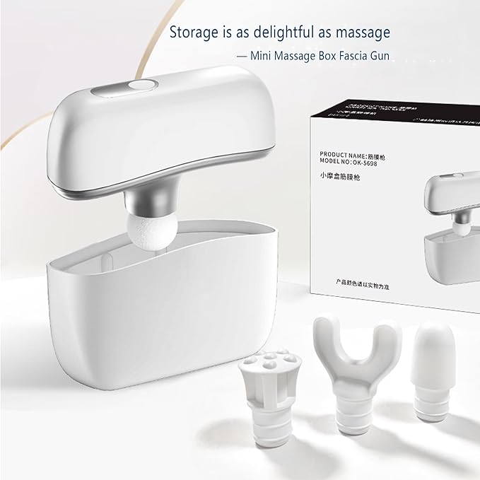 Mini Fascia Massage Gun Portable &amp Handheld Muscle Pain Relief in Neck Back Leg Hand Shoulder Deep Tissue Percussion Fascia Gun. (Silver-White)