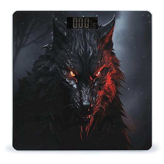 Big Black Wolf with Red Eyes Bathroom Scale Rounded Smart Scale for Body Weight Automatic Power On/Off Weight Scales Accurate Bathroom Digital Scales for Pet Home Bedroom Kitchen