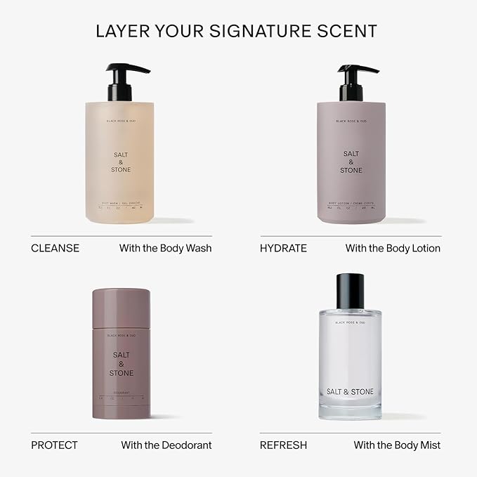 Salt &amp Stone Body Wash with Antioxidants for Deep Moisture | For Women &amp Men Sulfate Paraben &amp Dye Free Leaving Skin Soft and Hydrated | Black Rose &amp Oud 15.2 fl oz