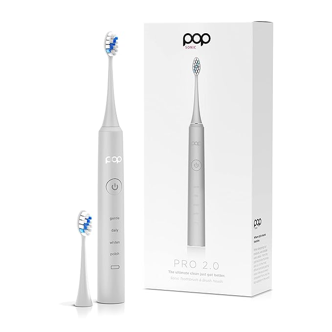 Pop Sonic Pro 2.0 Electric Toothbrush (White) Rechargeable Sonic Toothbrush with 45000 Vibrations Per Minute &amp 4 Cleaning Modes for Adults &amp Kids with Long Lasting Dupont Nylon Bristles