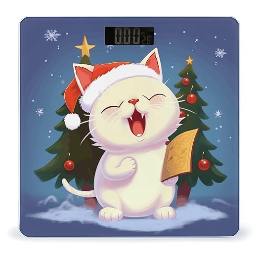 Cute Cat Sing Christmas Carols Bathroom Scale Weight Scale for Body WeightHighly Accurate Digital Weighing Machine Clear LED Display Digital Bathroom Body Scale 400lb/182kg