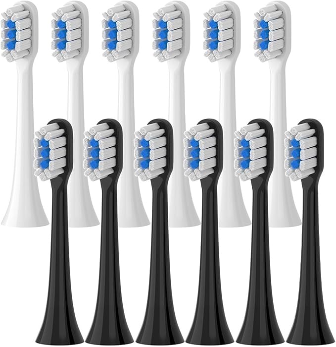 Replacement Brush HeadsCompatible for Xiaomi Mijia T301 T302 T501 /501CSonic Electric Toothbrush Head Soft Bristle Nozzles(T301-302-WH-12Pcs)