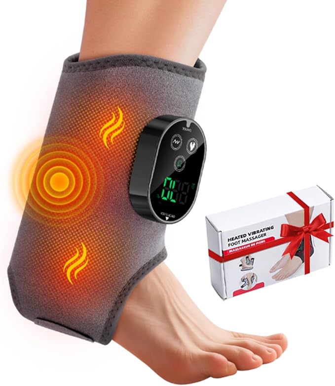 Ankle Massager3-in-1 Wearable Hot &amp Vibration Massager for Feet Ankles and Arms | Reusable Heating Pad Brace for Home Recovery (Grey)