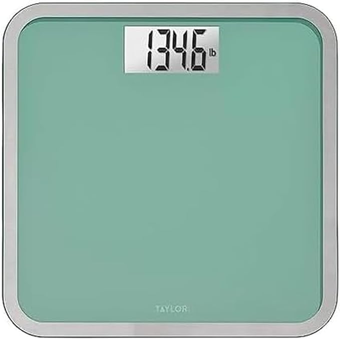 Taylor Digital Glass Bathroom Scale for Body Weight Large Durable Platform Extra High 500 lb Capacity Large 3.5x1.7 White Backlit Display Sea Foam Green