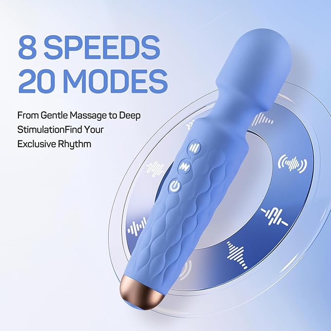 Rechargeable Personal Massager 8-Speed &amp 20-Mode Cordless Handheld Percussion Massager for Neck Back Shoulder Relaxation Quiet Handheld Body Massager with Ergonomic Design(Sky Blue)