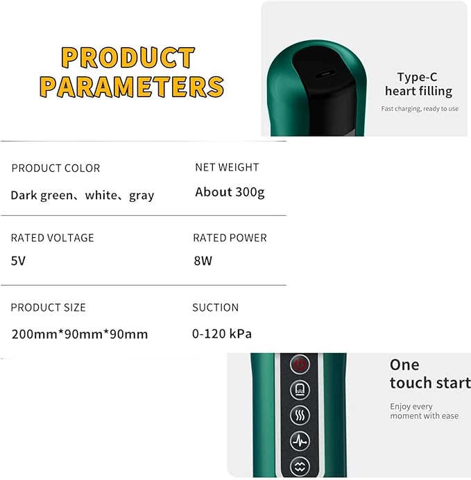 12 Levels Adjustable Handheld Cellulite Massager Charging Heated Guasha Tool Cupping Massage Body Sculpting Machine Cellublast for Cellulite Remover for Body Massager (Green)