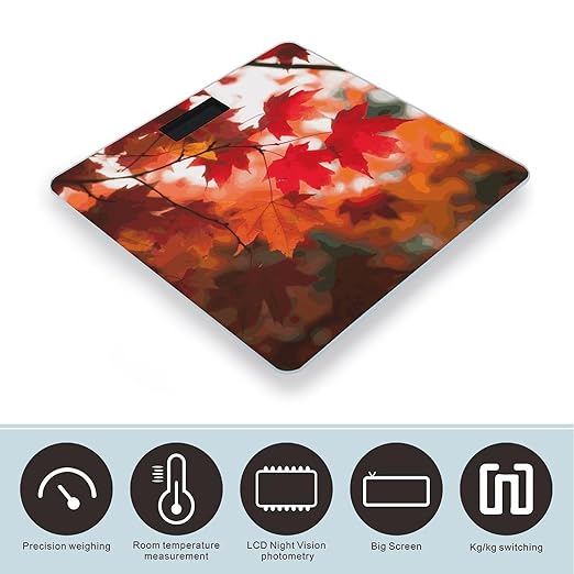 Autumn Fall Red Maple Leaves Weight Scale Digital Electronic Scales Bathroom Scale Larg LCD Backlight Display High Precisio MeasurementsTempered Glass