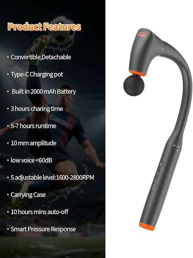 Convertible Massage Gun Deep Tissue for Back Neck Muscle Pain Relief - Electric Handheld Percussion Shoulder Massager Tool with Detachable Long Handle Portable CaseFSA-HSA Eligible