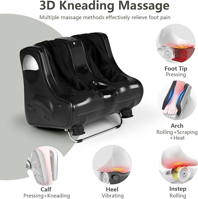 Giantex Foot and Calf Massager with Heat - Shiatsu Foot Massager Machine with Vibration Deep Kneading 3-Level Intensity Modes Electric Foot Massager for Tired Feet Leg Calf Pain Relief (Black)
