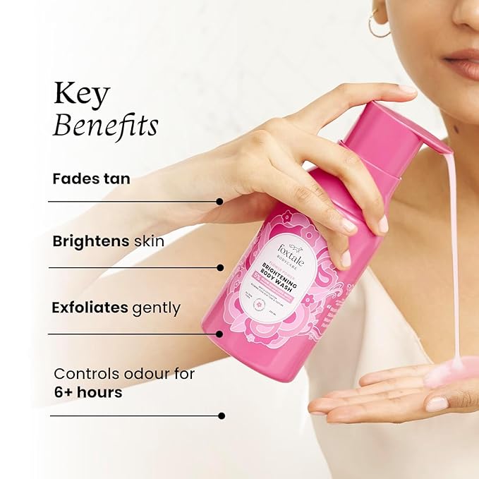 Fox.tale De-Tan Brightening Body Wash | Glycolic Acid &amp Niacinamide for Glowing Skin | 6+ hrs odour control | SLS-Free | Body Wash for Women &amp Men | All Skin Type | 250 ml