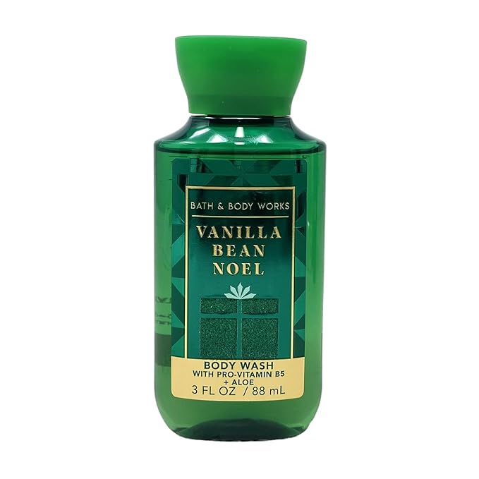 Bath &amp Body Works Vanilla Bean Noel 4 Piece Mini Body Wash Value Pack with a Natural Oats Sample Soap - Travel Size