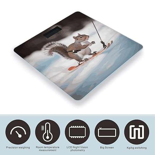 Skiing Squirrel Scale with LCD Easy-to-Read Anti-Slip Weight Digital Bathroom Scale Precision Weighing Scales Sturdy Tempered Glass Body Weight Scales for Daily Use