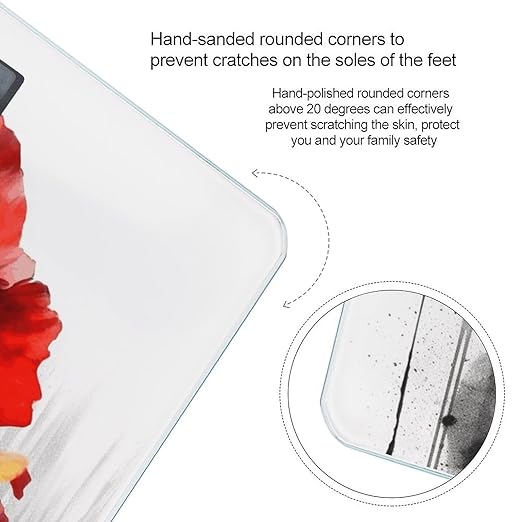 Beautiful Poppy Flower Ink Scale for Body Weight Safe Rounded Corners Tempered Glass Digital Bathroom Scale LED Display 400lb Capacity Weight Scales with High Precision Sensors
