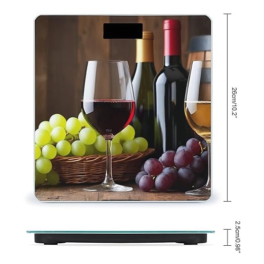 Women's Digital Bathroom Weighing Scale Automatic Switch Energy Saving Scale Smart Scale for Body Weight White Red Wine Glasses Grapes Wooden