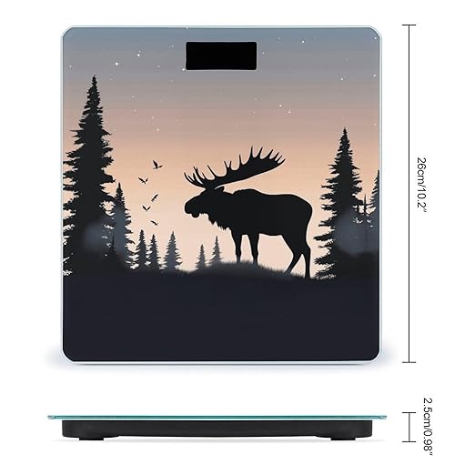 Moose Mountain Pine Tree Wilderness Weight ScaleClear LED Display Bathroom Digital Weighing ScaleTempered Glass Digital Bathroom Scale for Body Weight Capacity Up to 400 Lbs