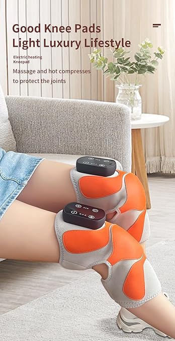 Electric Heating KneePad with Massage function Heat and Vibration Therapy Joint Protection Relieve Knee Soreness Knee Brace Wrap Orange and Blue color easy to use.