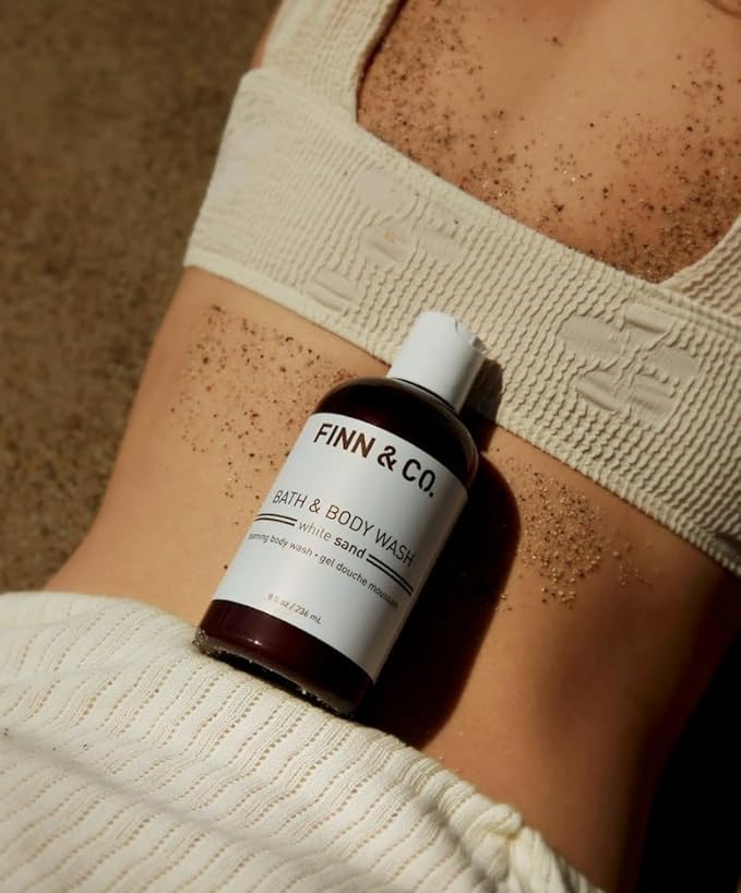 FINN &amp CO. White Sand Body Wash - Beach Inspired Scent with Aloe &amp Green Tea - Gently Cleanses Soothes &amp Softens Skin - Cruelty Free Body Cleanser for Men &amp Women | 8 oz