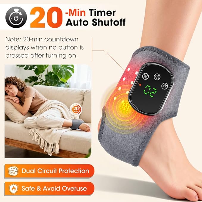 3 in 1 Foot Massager with Heat Red Light Triple Therapy Cordless Portable Ankle Massager 3 Vibration Modes 3 Heat Levels 5 Intensity Levels for Circulation Plantar Fasciitis (Pack of 2)