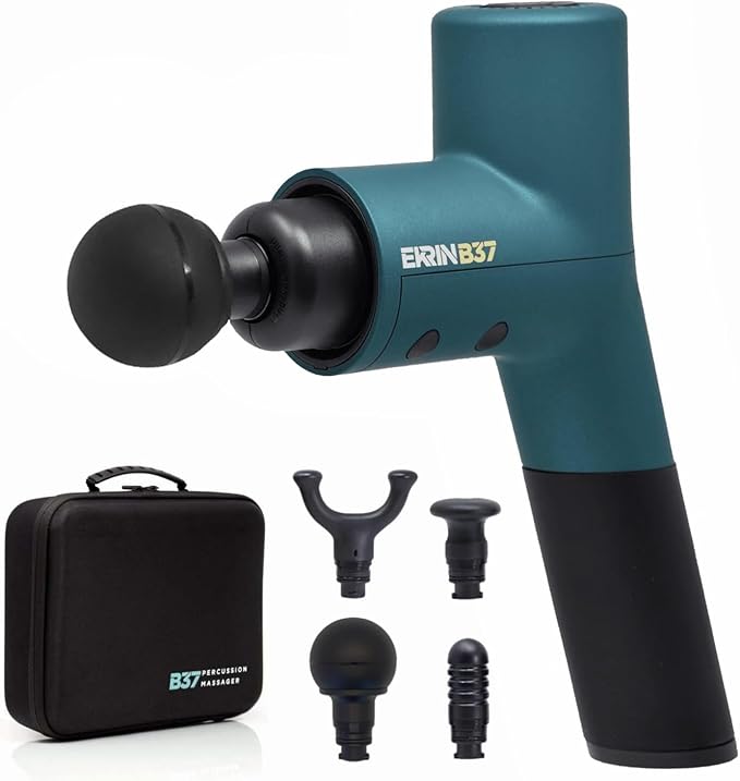 Ekrin Athletics B37v2 Massage Gun - Deep Tissue Massage with High-Powered Brushless Motor - Ergonomic Back Massager for Pain Relief - 5 Speeds 4 Attachments - Ultra Quiet Hand-Held Massager