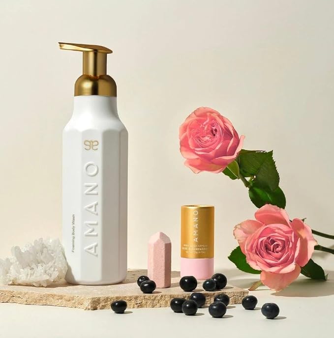 Crystal Body Wash Starter Kit - Luxury Foaming Body Wash with Reusable Bottle &amp Body Wash Vegan Sulfate-FreePhthalate-Free - Glowing and Smoother Skin in 30 DAYS (Rose BlackCurrant)