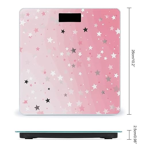 Pink White Stars Scale for Body Weight Anti-Slip Digital Bathroom Scale Sturdy Toughened Glass Weighing Scales High Precision Safe Rounded Corners Smart Scales