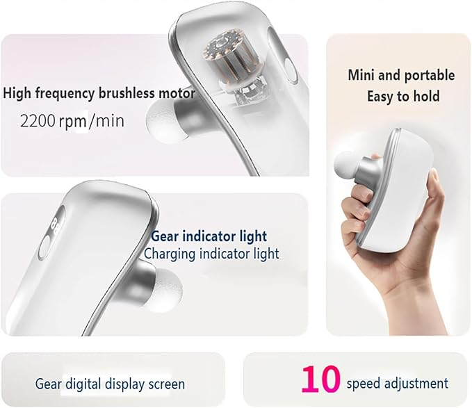 Mini Fascia Massage Gun Portable &amp Handheld Muscle Pain Relief in Neck Back Leg Hand Shoulder Deep Tissue Percussion Fascia Gun. (Silver-White)