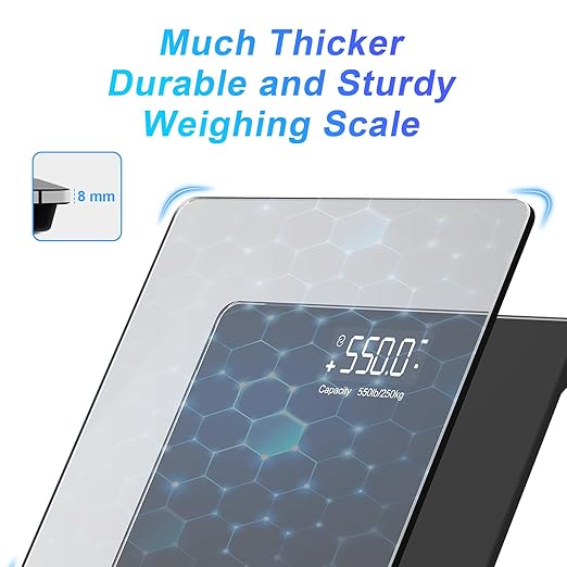 550lbs/250kg Scale for Body Weight Bathroom: Digital Scales Accurate with BMI Via Smart APP Capacity Weight Scales Extra-High Capacity Bright LED Display &amp Large Clear Numbers