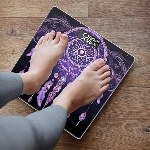 Digital Scale for Body Weight Highly Precision Bathroom Weight Scale 400 lbs with Backlit Display Personalized Scale for Home-Dreamcatcher with Purple Color Scheme