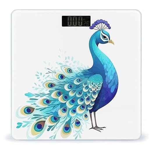 Cartoon Blue Peacock Smart Scale for Body Weight Accurate Bathroom Scale with LED Display Digital Weight Scales Weighing Machine High Precision Scales for Bath Home