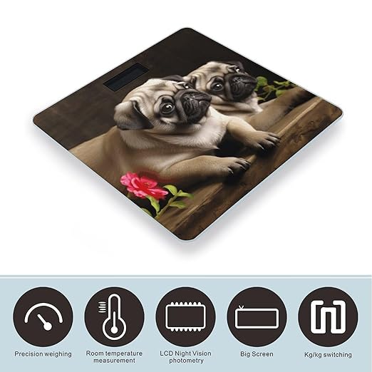 Puppys Pug Bathroom Scale for Body Weight Bathroom Weighing Scale with Backlit LCD Display Highly Accurate Measures Weight Up to 180kg