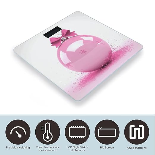 Pink Christmas Ball Weight ScaleClear LED Display Bathroom Digital Weighing ScaleTempered Glass Digital Bathroom Scale for Body Weight Capacity Up to 400 Lbs