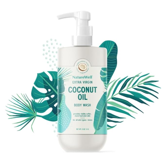 NATURE WELL Extra Virgin Coconut Oil Ultra-Moisturizing Body Wash Gentle &amp Creamy Formula Packed with Antioxidants Vitamins A C &amp E &amp Squalane Provides Gentle Cleansing &amp Intense