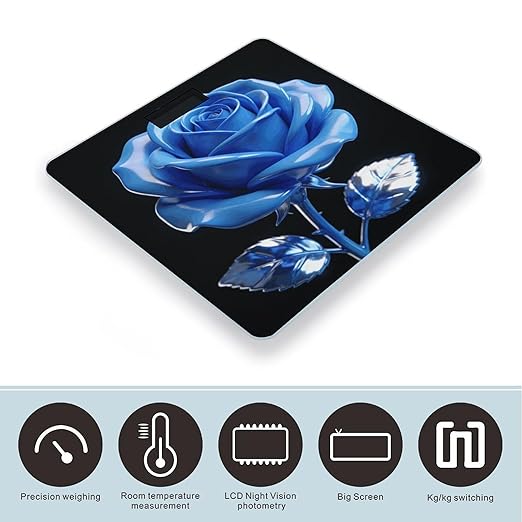 Blue Rose Weight ScaleClear LED Display Bathroom Digital Weighing ScaleTempered Glass Digital Bathroom Scale for Body Weight Capacity Up to 400 Lbs