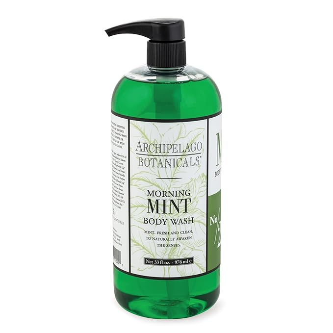 Archipelago Botanicals Morning Mint Body Wash Moisturizing Body Wash for Dry and Sensitive Skin Invigorating Shower Gel Free from Parabens Phthalates and GMOs (33 oz)