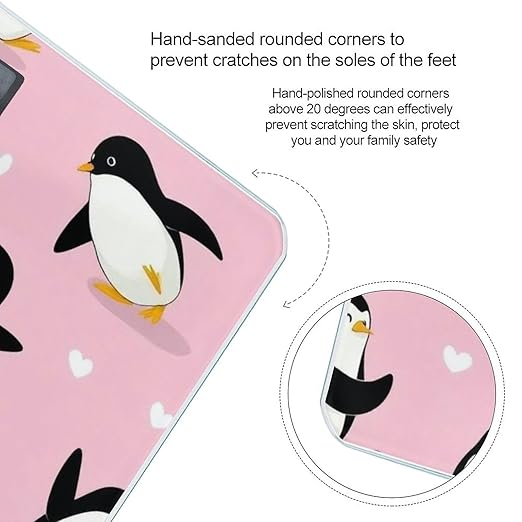 Women's Fashion Automatic Switch Digital Bathroom Weighing Scale Smart Scale Cute Cartoon Penguin and Heart Pink