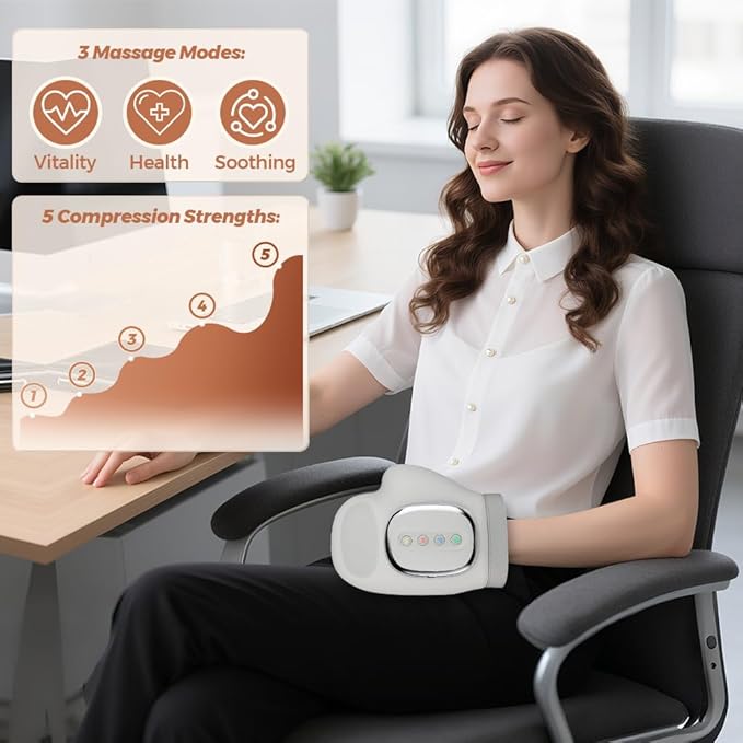 Hand Massager with Heat and Compression Cordless Hand Massager Full-Hand and Wrist Coverage 3 Massage 3 Temperatures 5 Compression Models for Women Men Wrist Palm Finger Carpal Tunnel