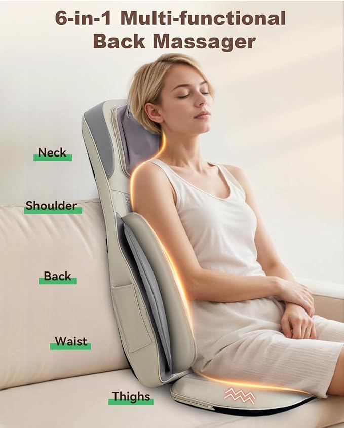 Shiatsu Neck Back Massager with Heat 2025 Upgraded Massage Chiar Pad with Height Adjustment Compression Vibration Full Body Seat Massager for Home Office