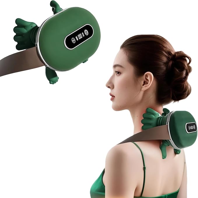 SALAN Heat Therapy Neck and Shoulder Massager Deep Muscle Tissue Massage Bionic Fingers Real Pressure-Sensitive FeedbackPortable Wireless Relax Anytime and Anywhere (Green)
