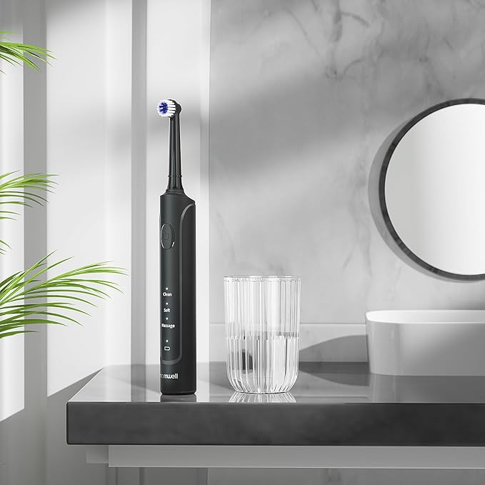 mornwell Electric Toothbrush USB Fast Charging 3 Modes Rotary Toothbrushes Rechargeable Spin Toothbrushes with 4 Round Brush Heads for Adults &amp Kids (Over 8 Years Old)