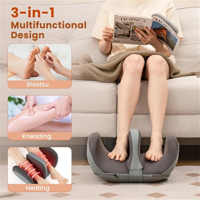 Foot Massager for Neuropathy with 3 Modes &amp 3 Intensities Electric Foot Calf Thigh Arm Massager for Plantar Fasciitis Neuropathy ReliefGift for Mom Day Valentine's Day (Grey-Removable Partition)