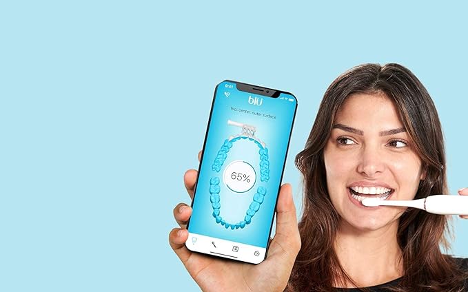 Blu Smart Electric Toothbrush Power Sonic Toothbrush with Interactive Live Tracking App for Adults (White)