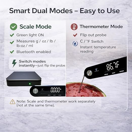 11lb Digital Kitchen Food Scale with Pull Out Display &amp Meat Thermometer 0.1g Precision Wireless Scale for Baking 304 Stainless Steel LED Screen 5 Units USB Rechargeable