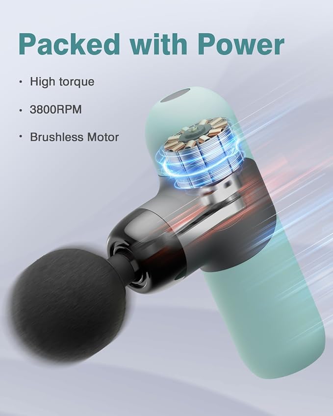 Morelax Mini Massage Gun Portable Deep Tissue Muscle Percussion Massager Electric Handheld Sport Massager with 6 Massage Heads 4 Speed Best Gift (Blue)